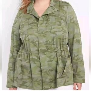 Lane Bryant Cargo Jacket Woman Plus 20W Green Ditsy Camo Fairy Grunge